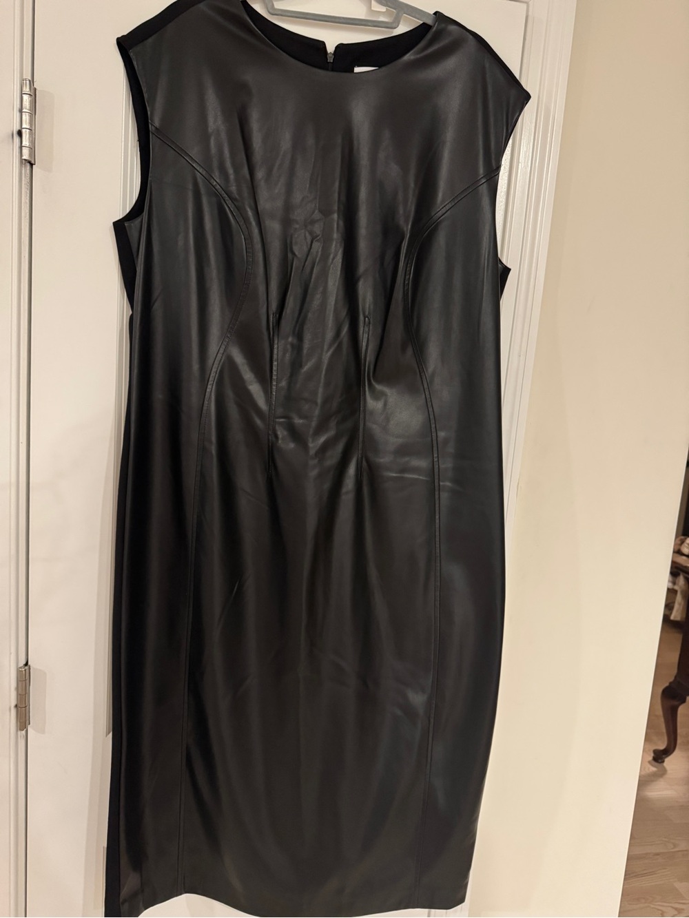 Calvin Klein Black Faux Leather Sleeveless Sheath Dress